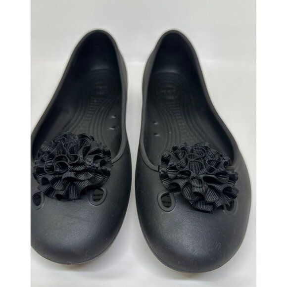 Crocs Women's Ballet Black Flats Decorative Ruffle Flower Toe Detail SZ W10 - Picture 3 of 5